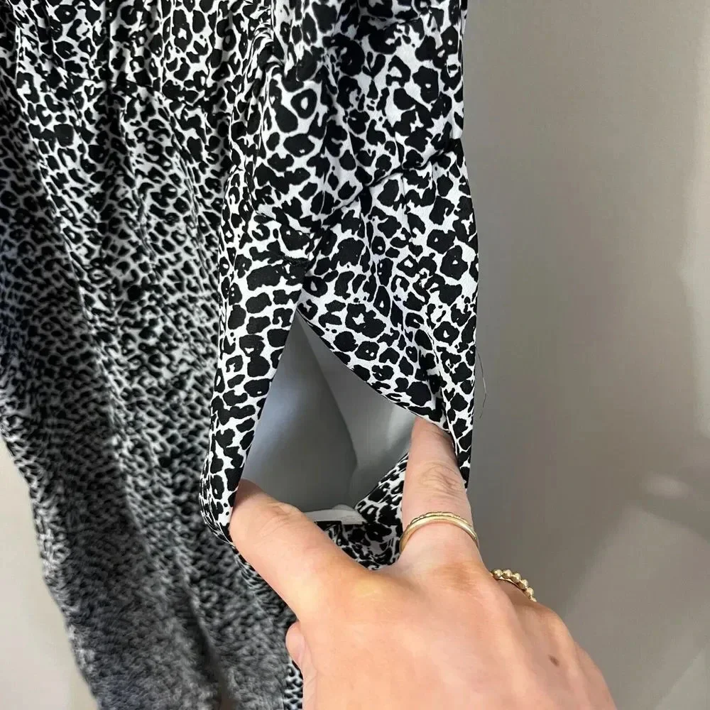 Banana Republic Heritage Women Jumpsuit Silk 2 Black White Animal Print Overalls